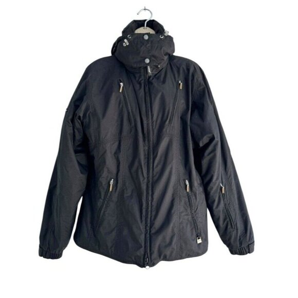 VTG NILS Woman's Sz 12 Black Mountain Black Ski Jacket Hooded Quilted Lining - Picture 1 of 13